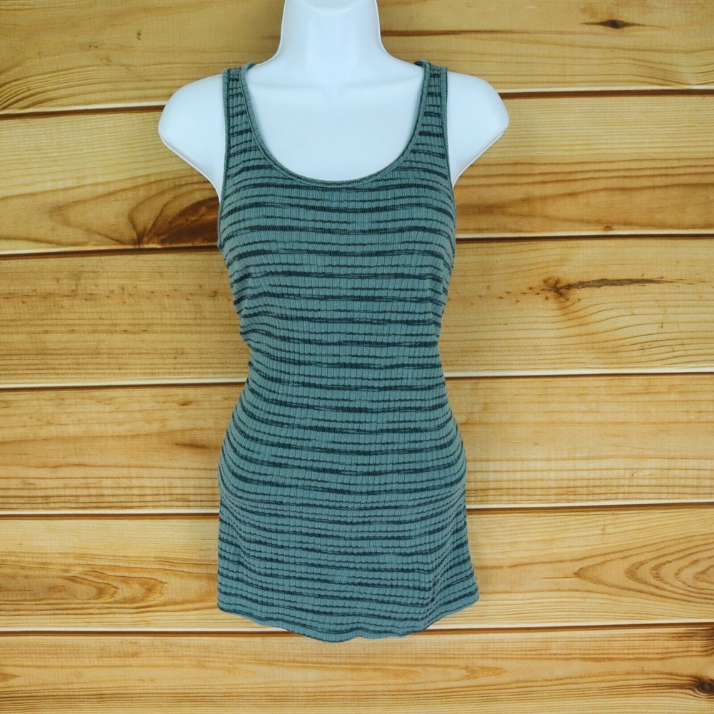 Liz Lange Maternity Tank Top Womens Size S Green Blue Striped Stretch Scoop Neck